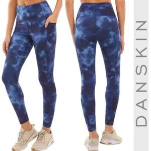NEW DANSKIN Super Soft 7/8 Leggings Side Pockets Blue Camo Tie Dye NEW